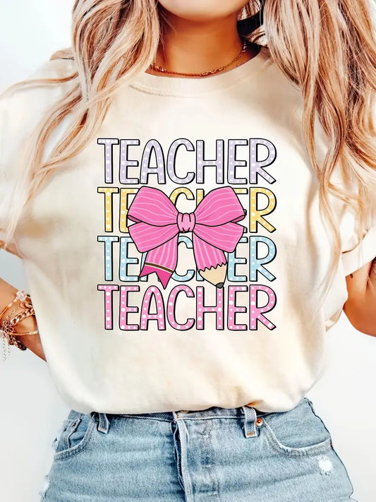Round Neck Printed Short Sleeve T-Shirt, Women'S Comfort Top Shirt